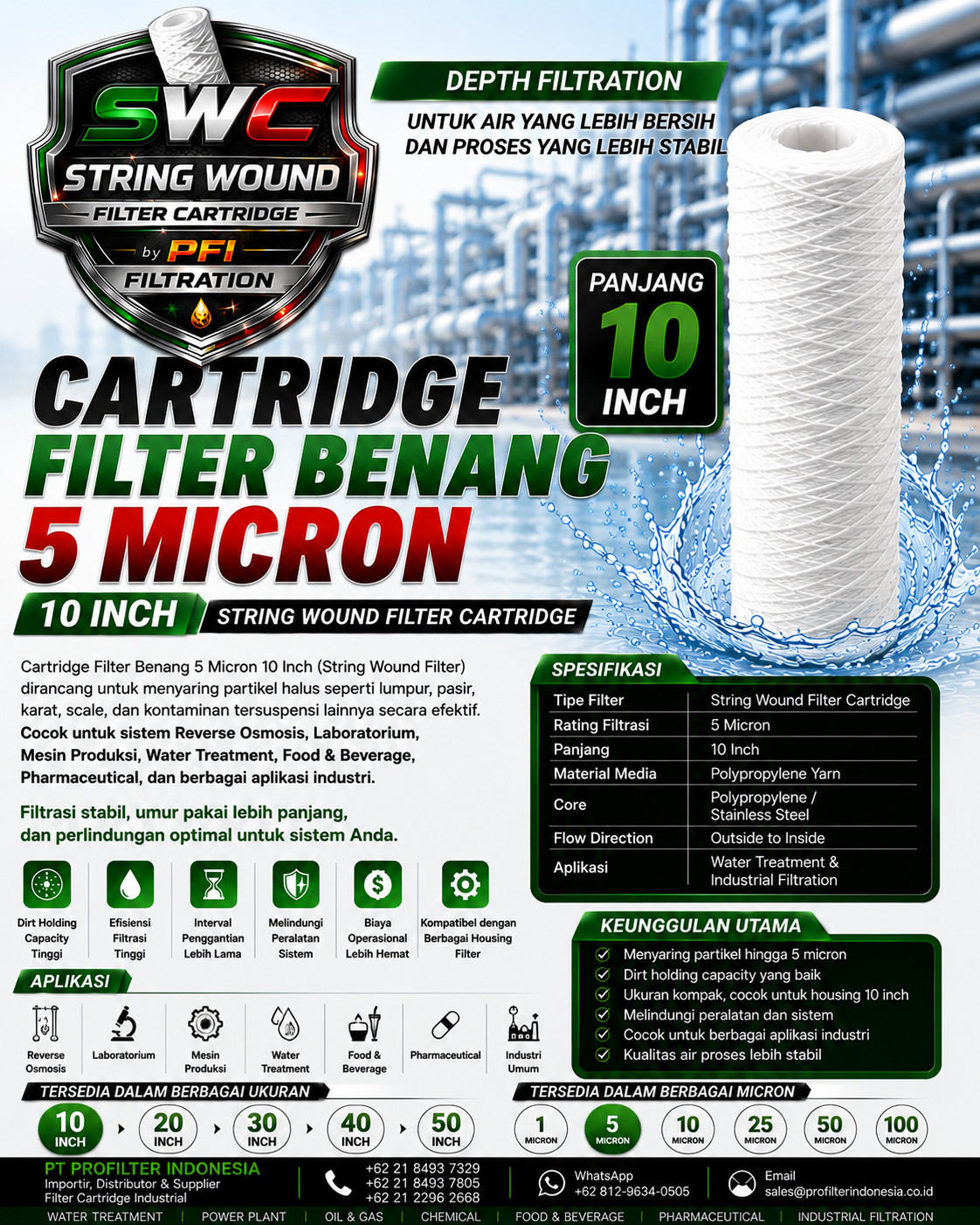 Cartridge Filter Benang 5 Micron 10 Inch String Wound Filter PP