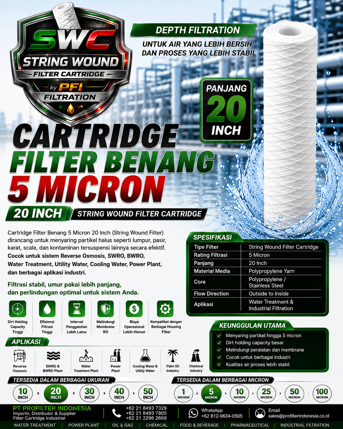 Cartridge Filter Benang 5 Micron 20 Inch String Wound Filter PP